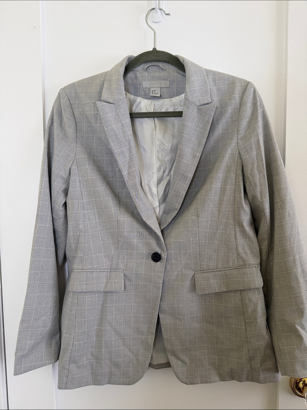 H&M Light Gray Plaid Single-Button Blazer